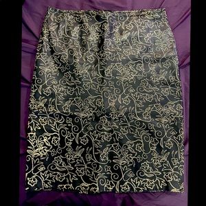 Danier Black Leather Skirt with Flower Print